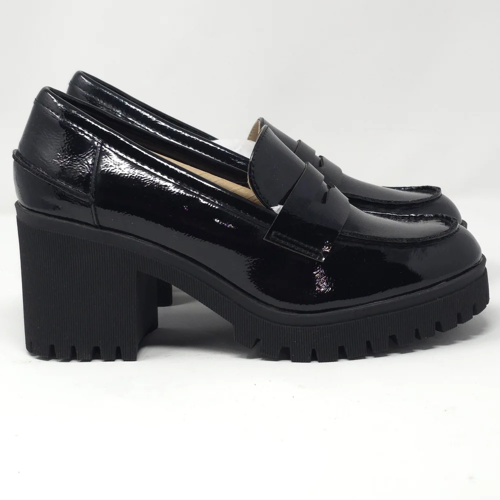 Sun + Stone Presscott Black Patent Chunky Heel Loafers 6.5M - Picture 4 of 12